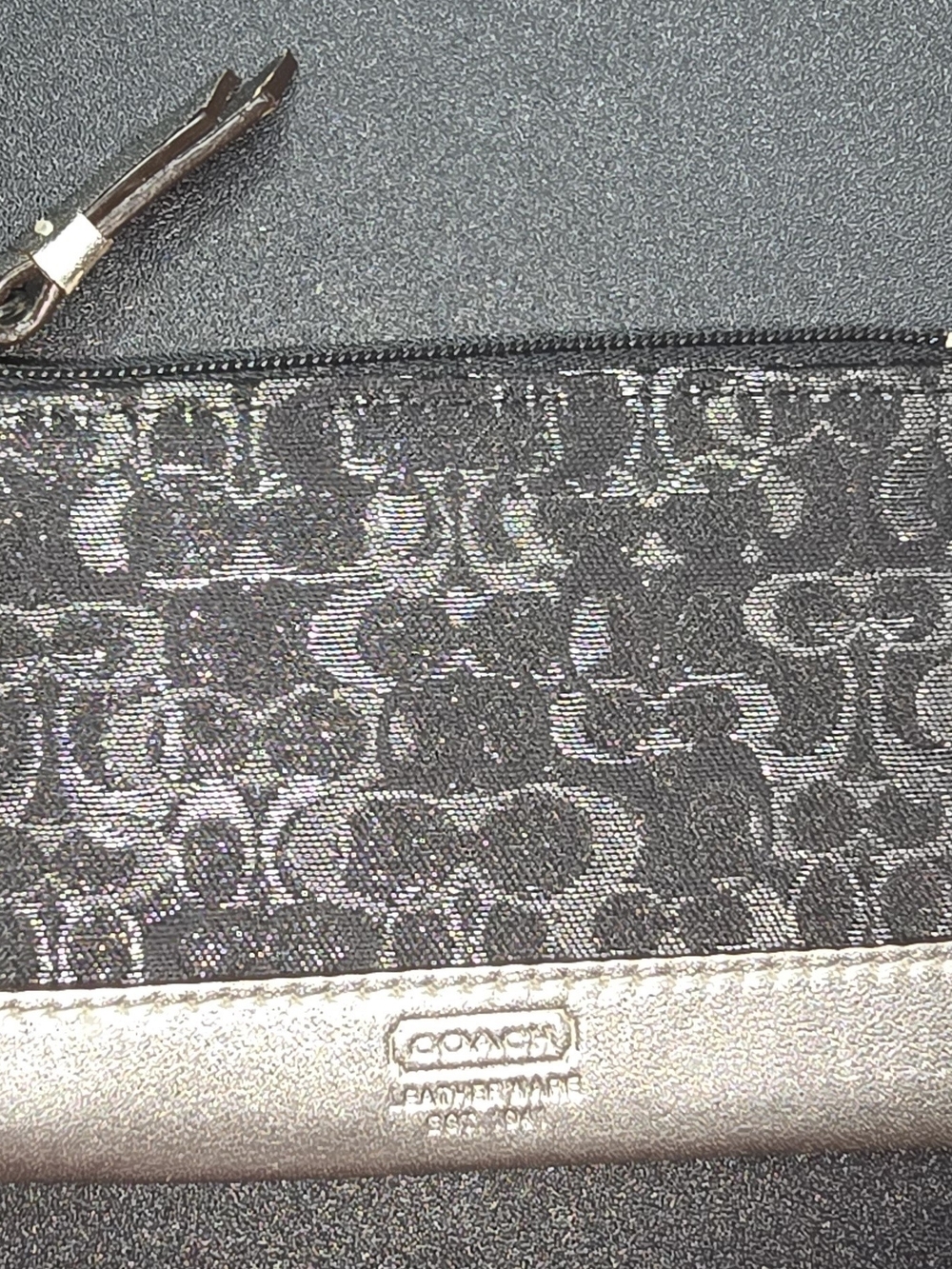 Coach Metallic Black Signature Wristlet with Silver Accent